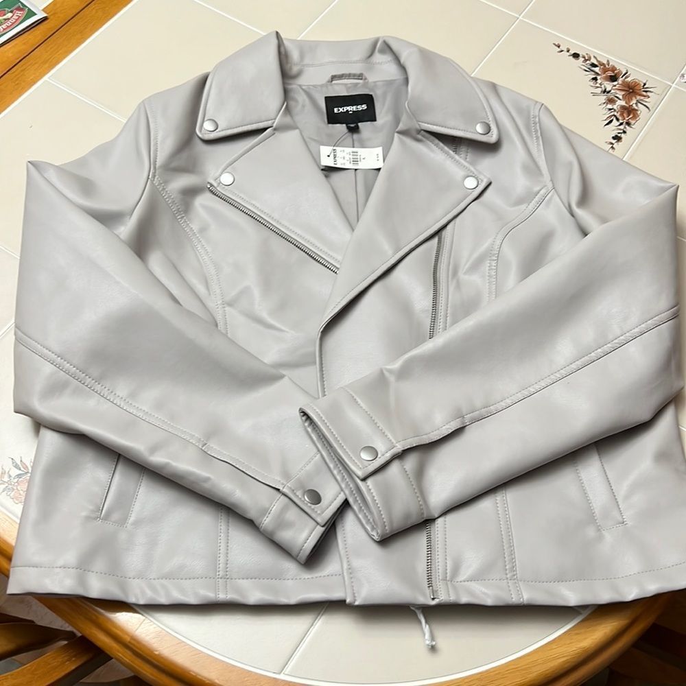 Express Women’s Faux Leather Moto Jacket Grey - Size XL